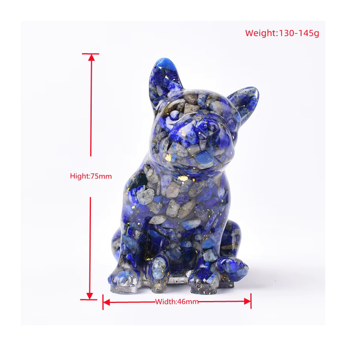 RYCRYSTAL Französische Bulldogge Figur aus natürlichem Kristall-Kies in Mehrfarbig und Blau - Bild 2