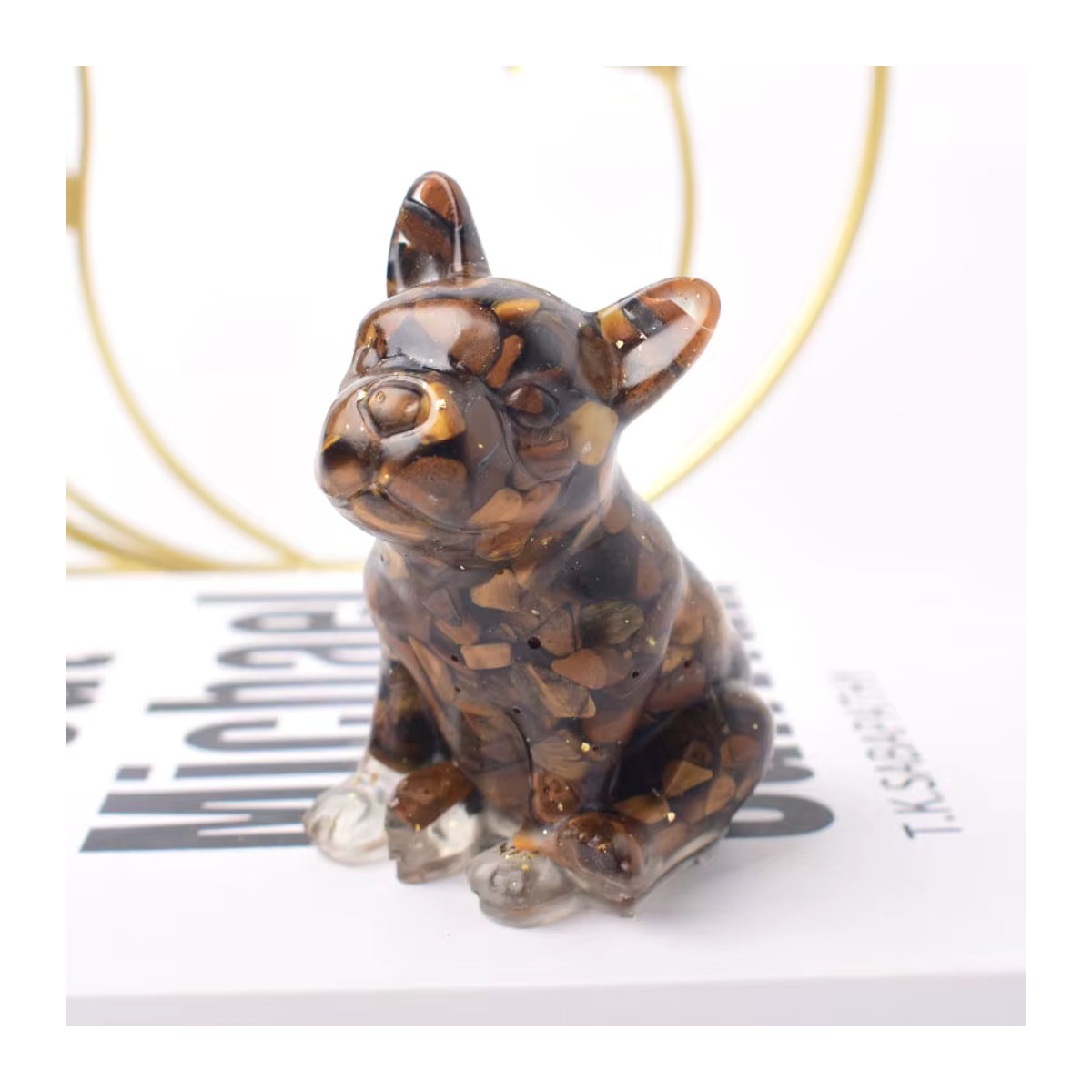RYCRYSTAL Französische Bulldogge Figur aus natürlichem Kristall-Kies in Mehrfarbig und Blau - Bild 3
