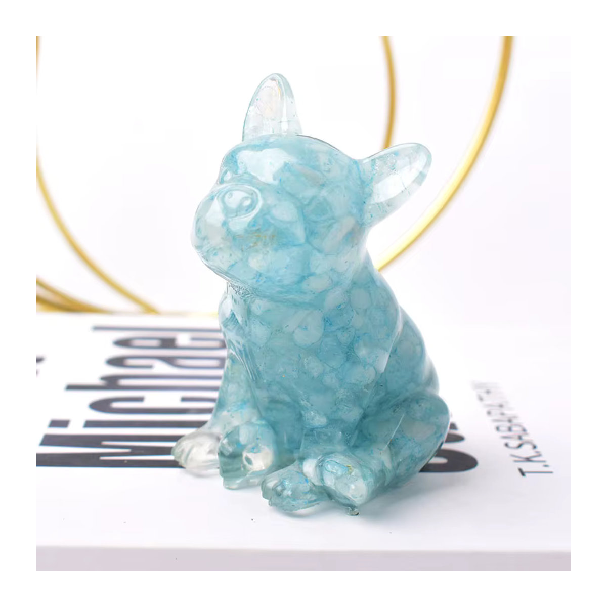 RYCRYSTAL Französische Bulldogge Figur aus natürlichem Kristall-Kies in Mehrfarbig und Blau - Bild 4