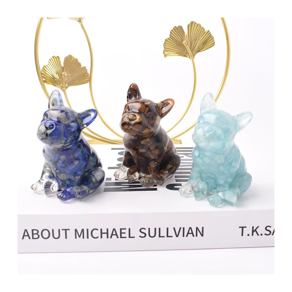 RYCRYSTAL Französische Bulldogge Figur aus natürlichem Kristall-Kies in Mehrfarbig und Blau - Bild 5