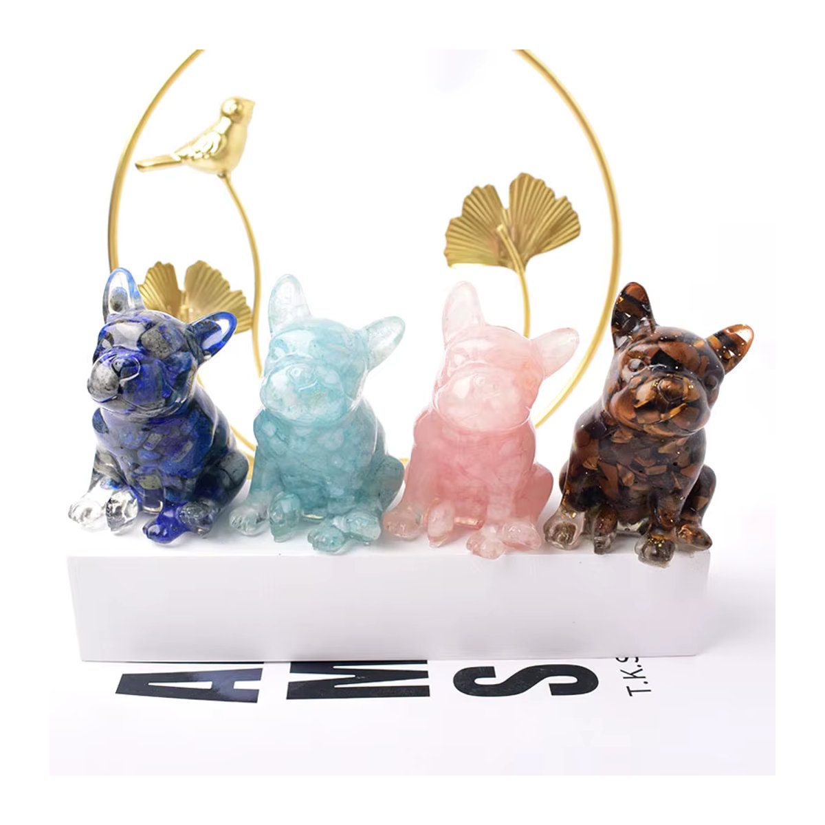 RYCRYSTAL Französische Bulldogge Figur aus natürlichem Kristall-Kies in Mehrfarbig und Blau - Bild 6
