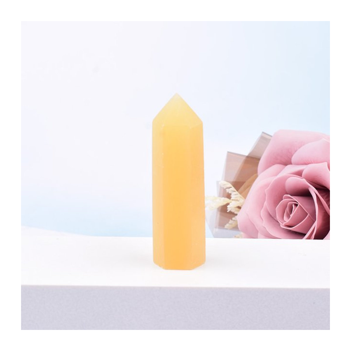 RYCRYSTAL Gelber Aventurin Kristallpunkt als sechseckiger Obelisk aus Naturstein, polierter Quarzstab zur Dekoration, 50–80 mm - Bild 1