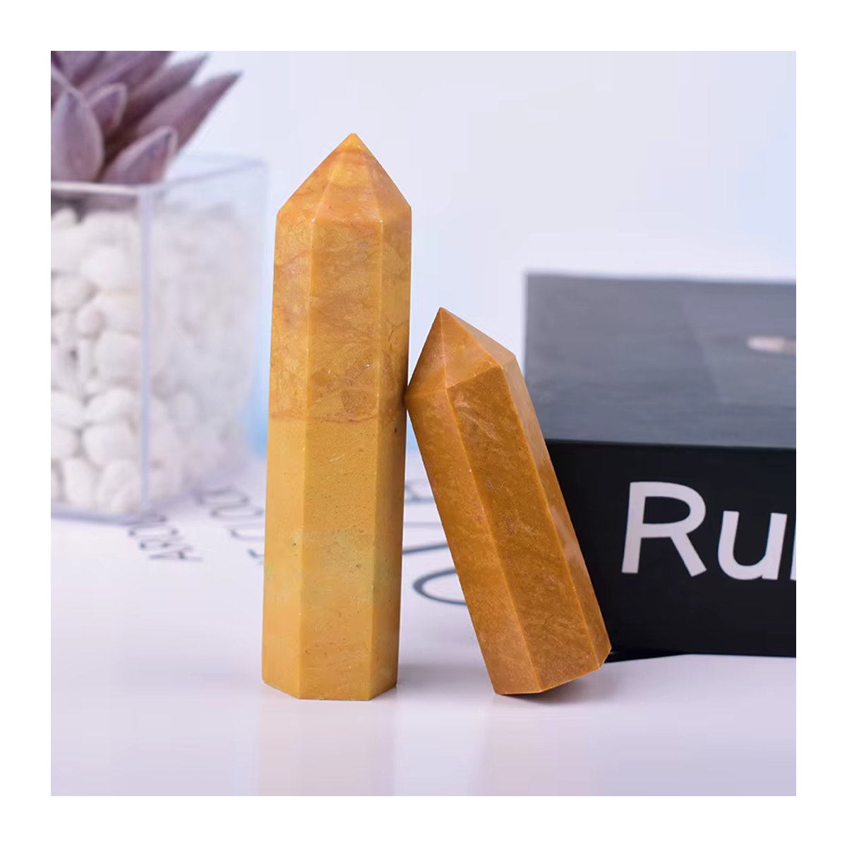 RYCRYSTAL Gelber Kristall Obelisk aus Naturstein, Polierter Sechseckiger Kristallpunkt zur Dekoration - Bild 3