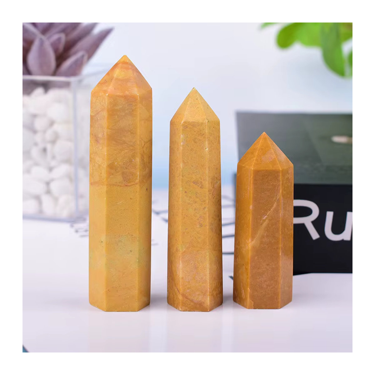 RYCRYSTAL Gelber Kristall Obelisk aus Naturstein, Polierter Sechseckiger Kristallpunkt zur Dekoration - Bild 5