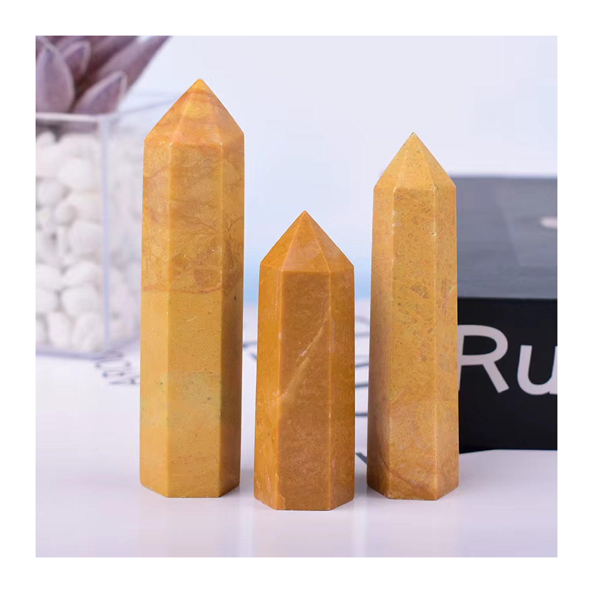 RYCRYSTAL Gelber Kristall Obelisk aus Naturstein, Polierter Sechseckiger Kristallpunkt zur Dekoration - Bild 6