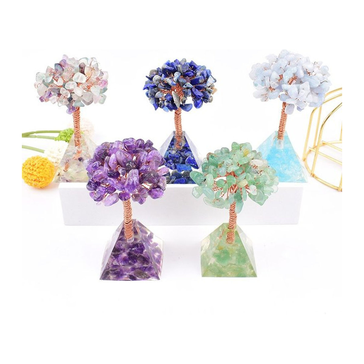 RYCRYSTAL Glücksbaum aus Achat und Kunstharz in Blau und Mehrfarbig als geometrische Dekoration im Bohemian-Stil - Bild 1