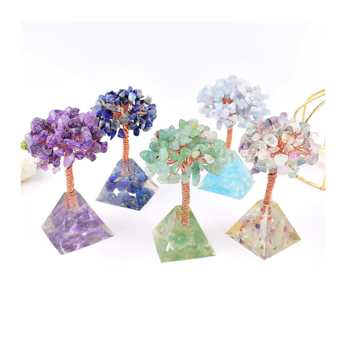 RYCRYSTAL Glücksbaum aus Achat und Kunstharz in Blau und Mehrfarbig als geometrische Dekoration im Bohemian-Stil - Bild 2