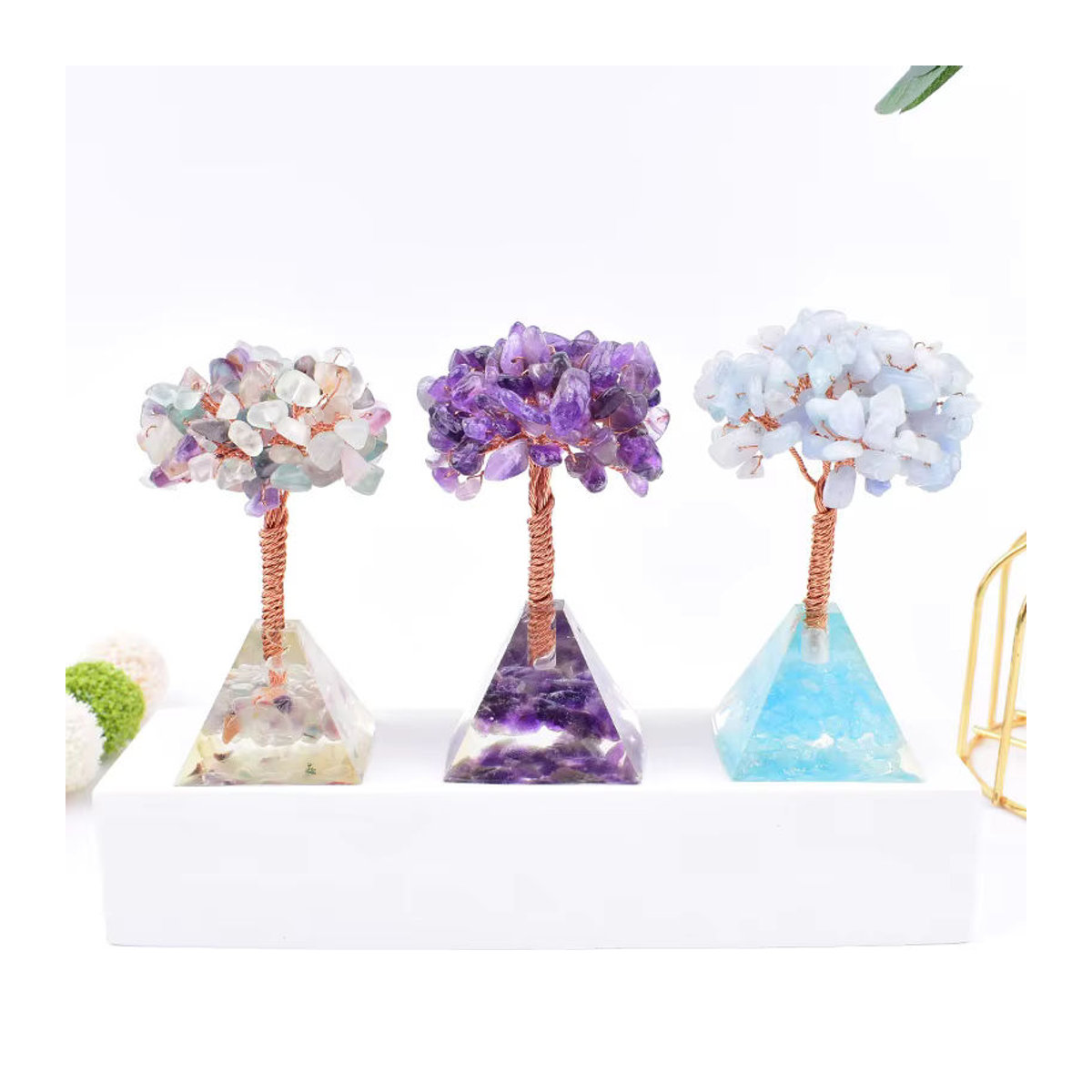 RYCRYSTAL Glücksbaum aus Achat und Kunstharz in Blau und Mehrfarbig als geometrische Dekoration im Bohemian-Stil - Bild 3