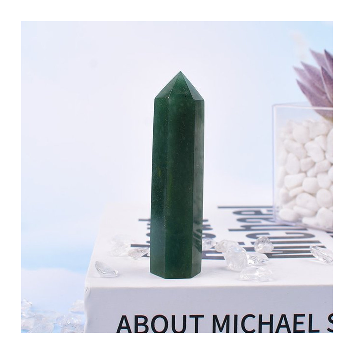 RYCRYSTAL Grüner Aventurin Obelisk aus natürlichem Kristall, sechseckiges Prisma als Heilstein zur Heimdekoration, Grün - Bild 1