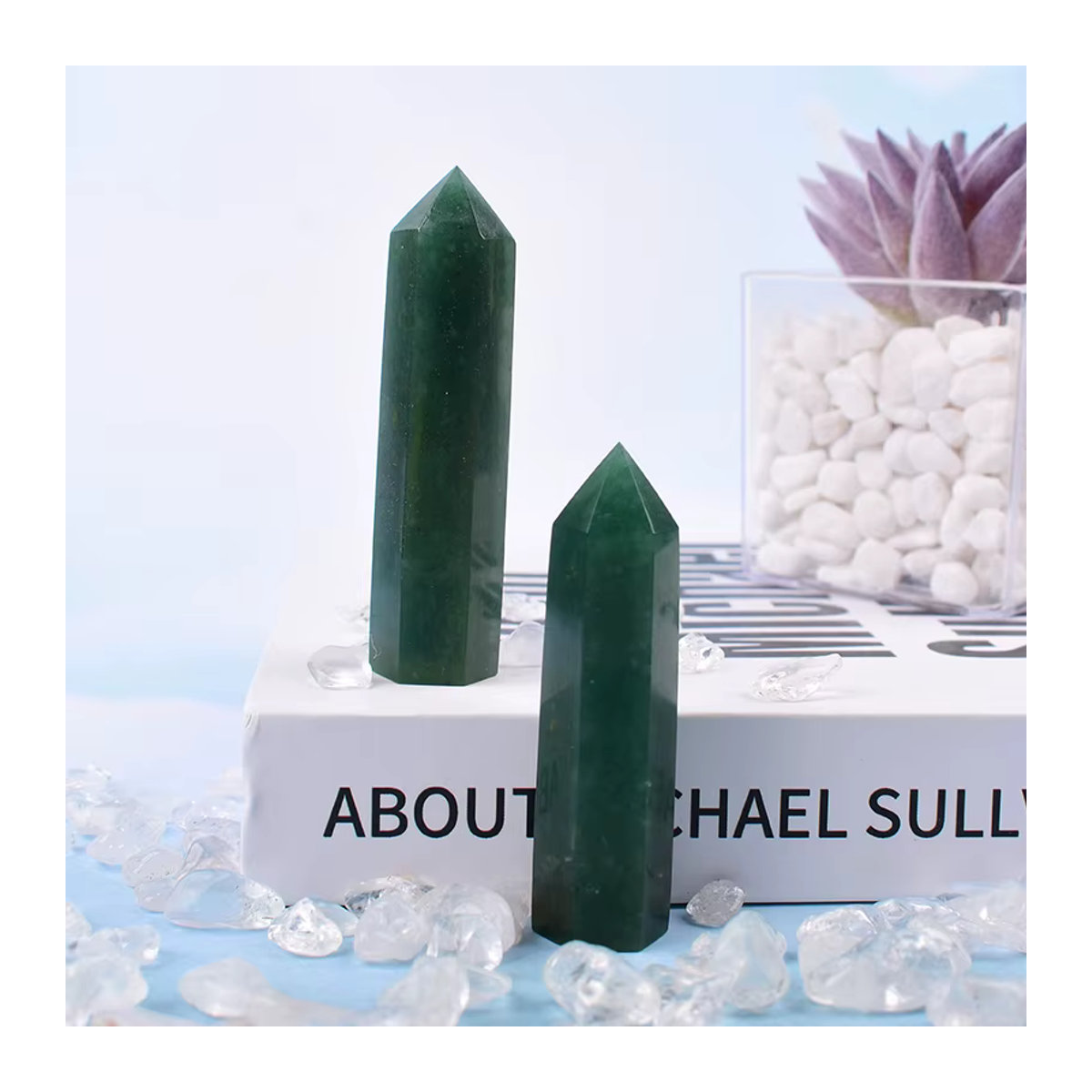 RYCRYSTAL Grüner Aventurin Obelisk aus natürlichem Kristall, sechseckiges Prisma als Heilstein zur Heimdekoration, Grün - Bild 3