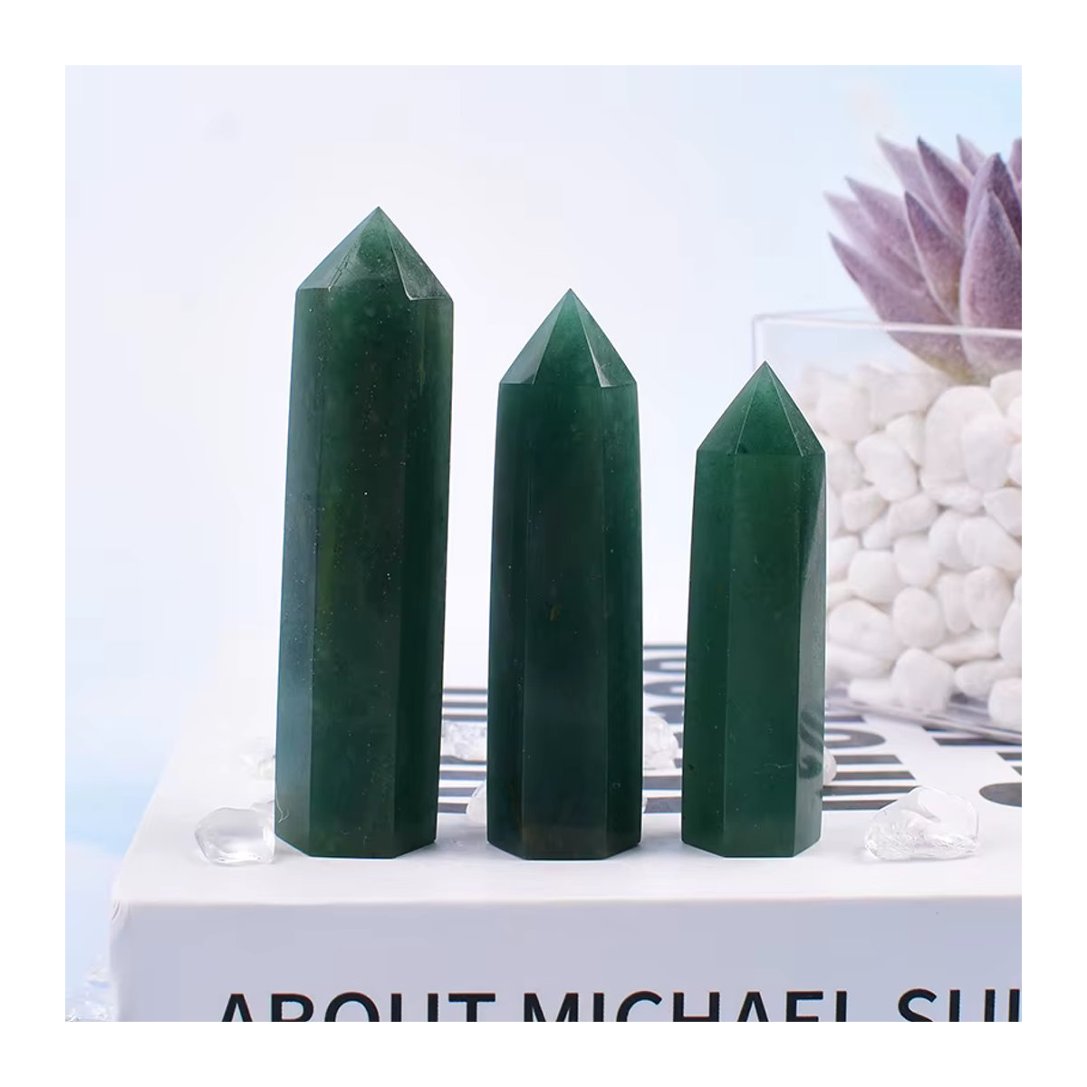 RYCRYSTAL Grüner Aventurin Obelisk aus natürlichem Kristall, sechseckiges Prisma als Heilstein zur Heimdekoration, Grün - Bild 6