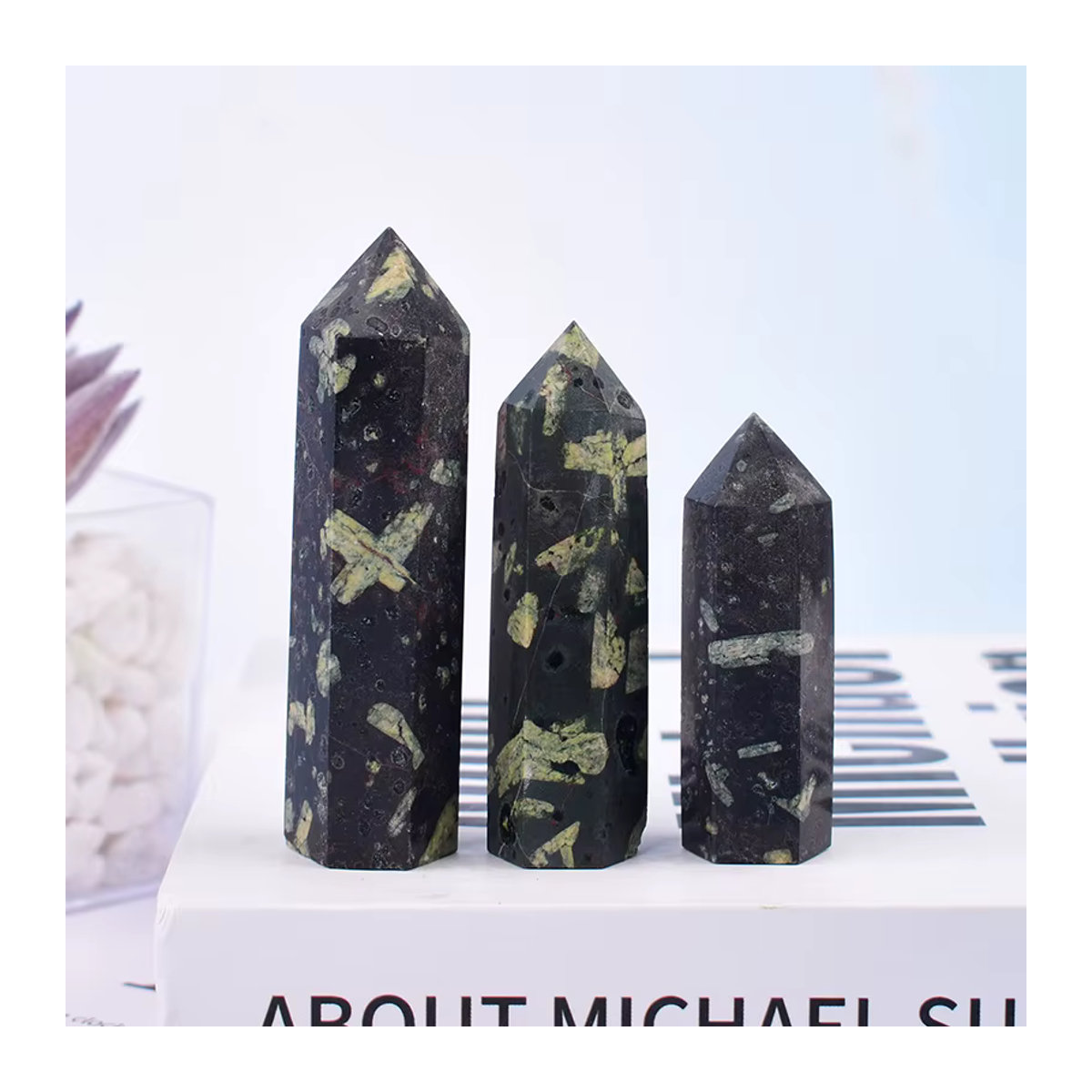RYCRYSTAL Grüner Feuerwerk Stein Polierter Kristall Obelisk in Sechseck-Form zur Dekoration - Bild 5