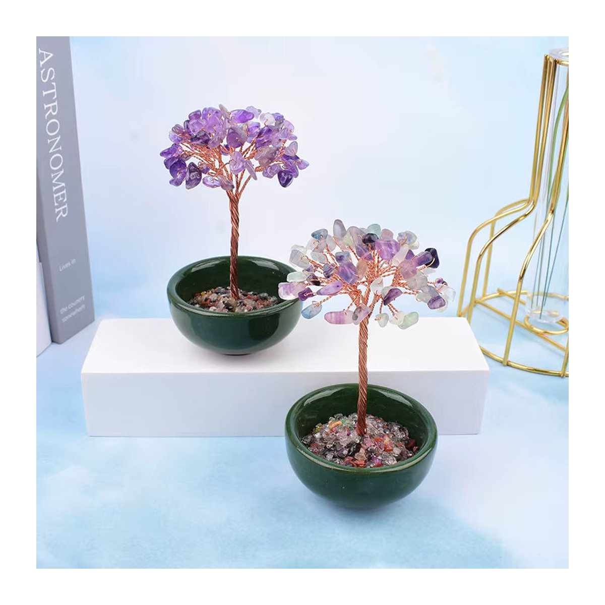 RYCRYSTAL Handgemachter Achat-Kristallbaum mit Schale in Mehrfarbig als Dekoration und Reiki-Heilungsobjekt - Bild 5