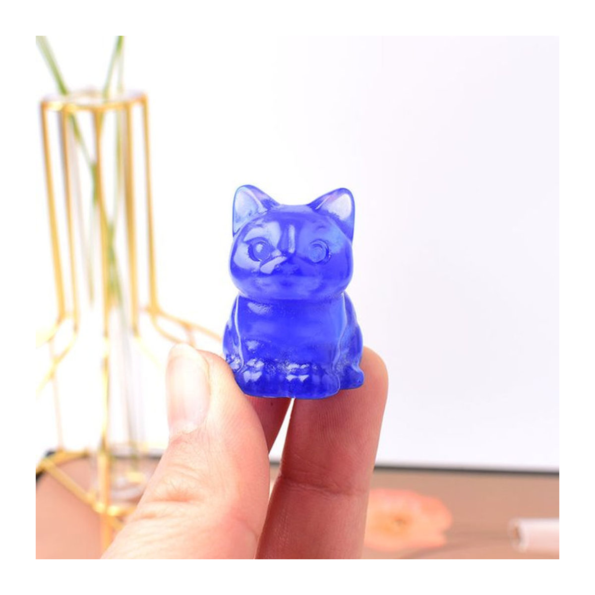 RYCRYSTAL Labradorit Kristallfigur sitzende Katze in Blau als Heilstein und Dekoration - Bild 1