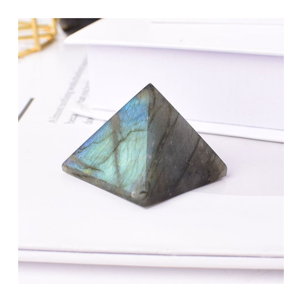 RYCRYSTAL Labradorit Pyramide aus natürlichem Kristall in mehrfarbig, geometrische Heilstein Dekoration für Meditation und Reiki - Bild 1