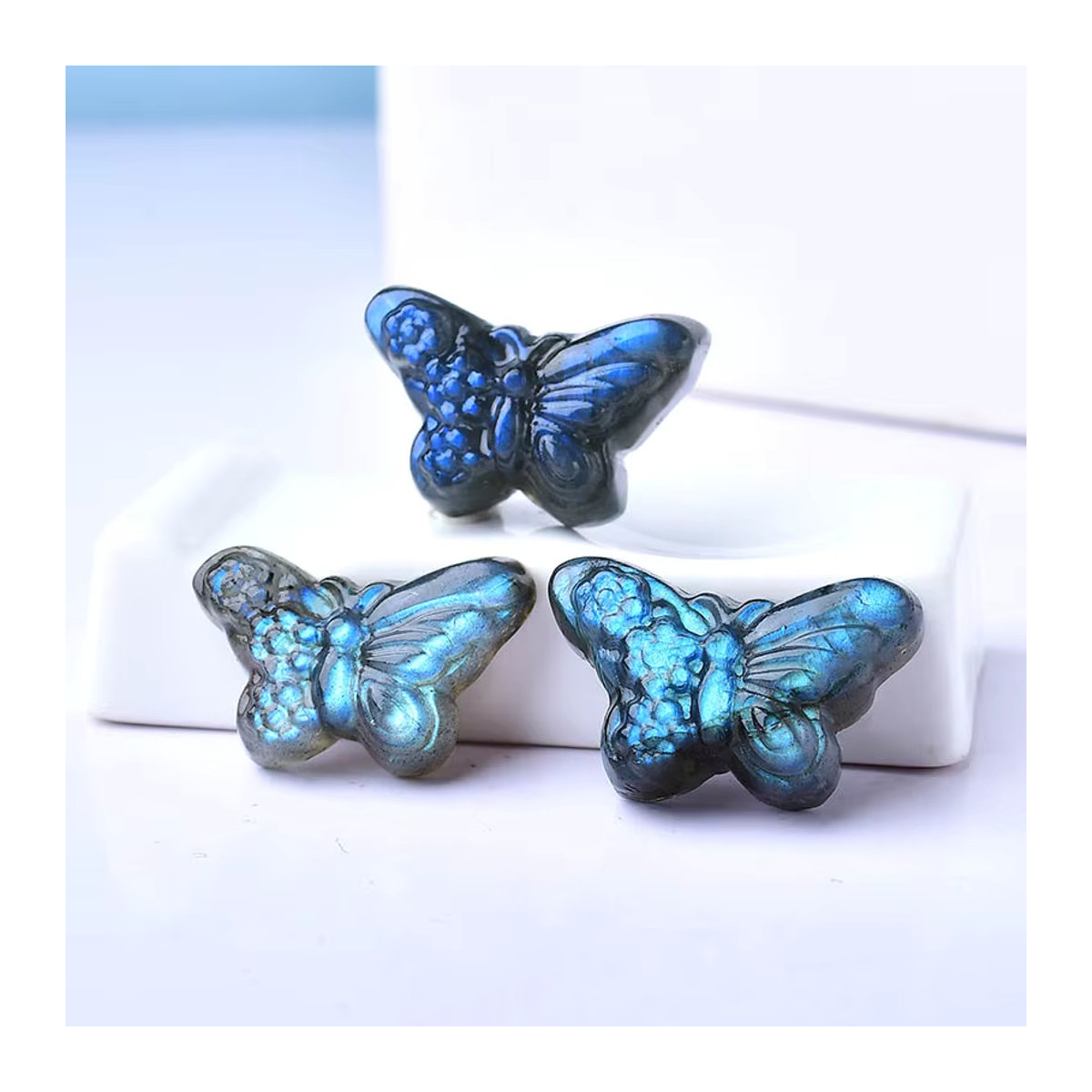 RYCRYSTAL Labradorit Schmetterling handgeschnitzte Kristallfigur in Blau zur Reiki Heilung und Dekoration - Bild 2