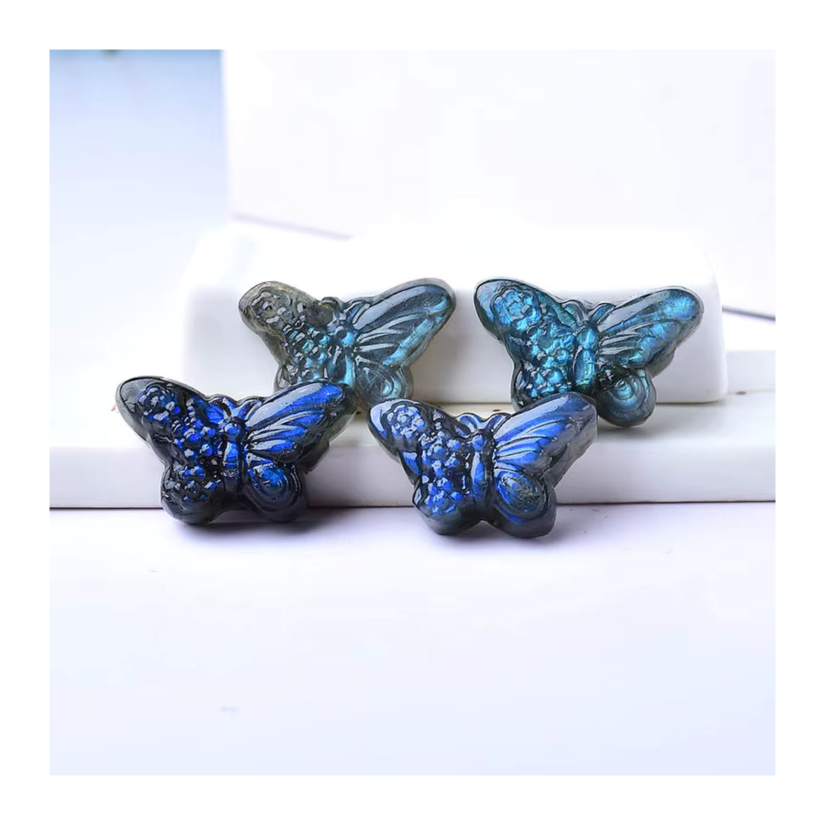 RYCRYSTAL Labradorit Schmetterling handgeschnitzte Kristallfigur in Blau zur Reiki Heilung und Dekoration - Bild 4