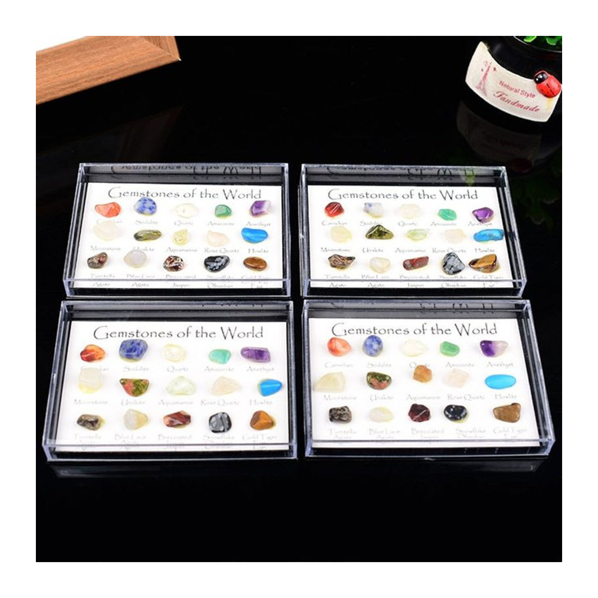 RYCRYSTAL Mineralprobenbox mit 15 Arten natürlicher Kristallsteine, mehrfarbig, rechteckig - Bild 1