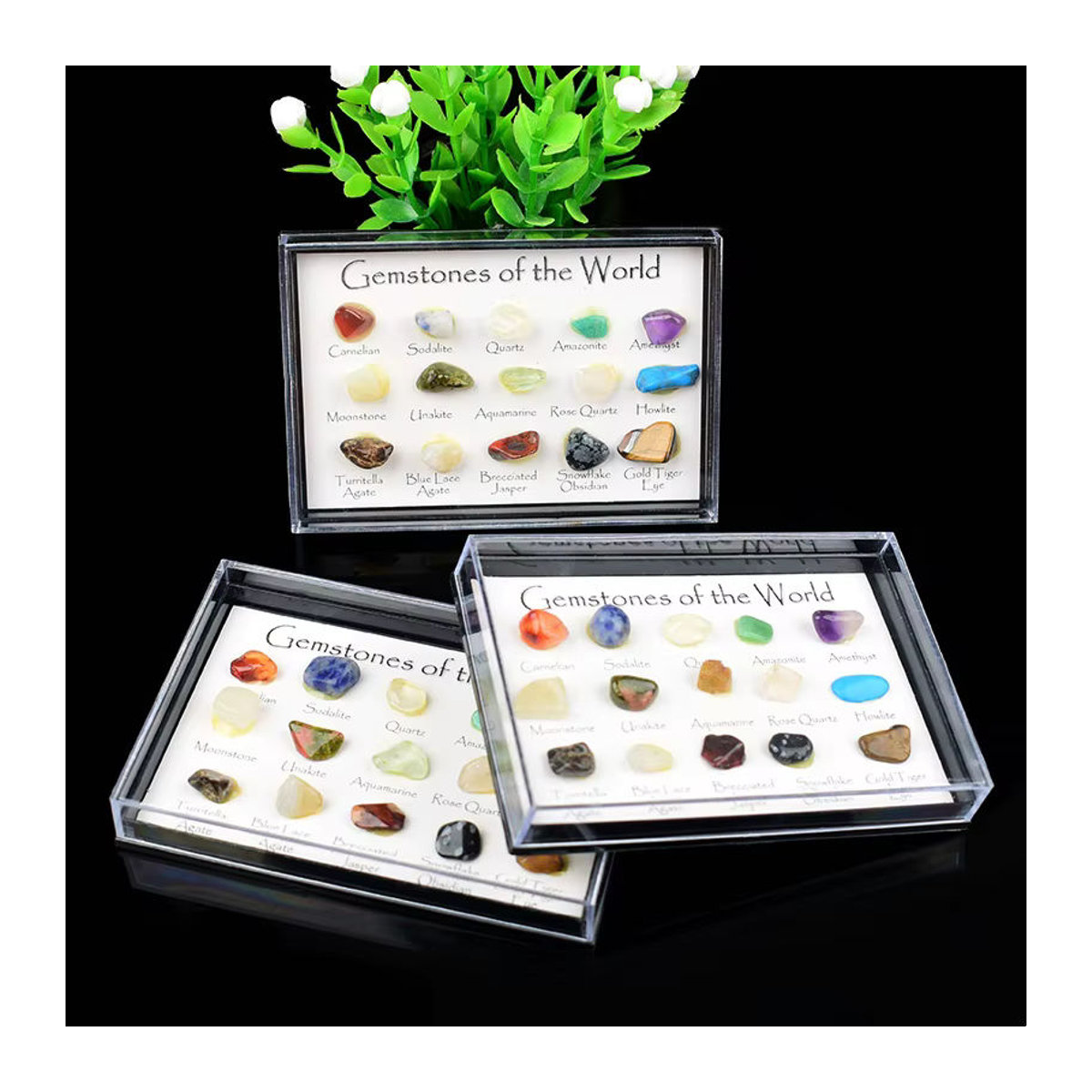 RYCRYSTAL Mineralprobenbox mit 15 Arten natürlicher Kristallsteine, mehrfarbig, rechteckig - Bild 2