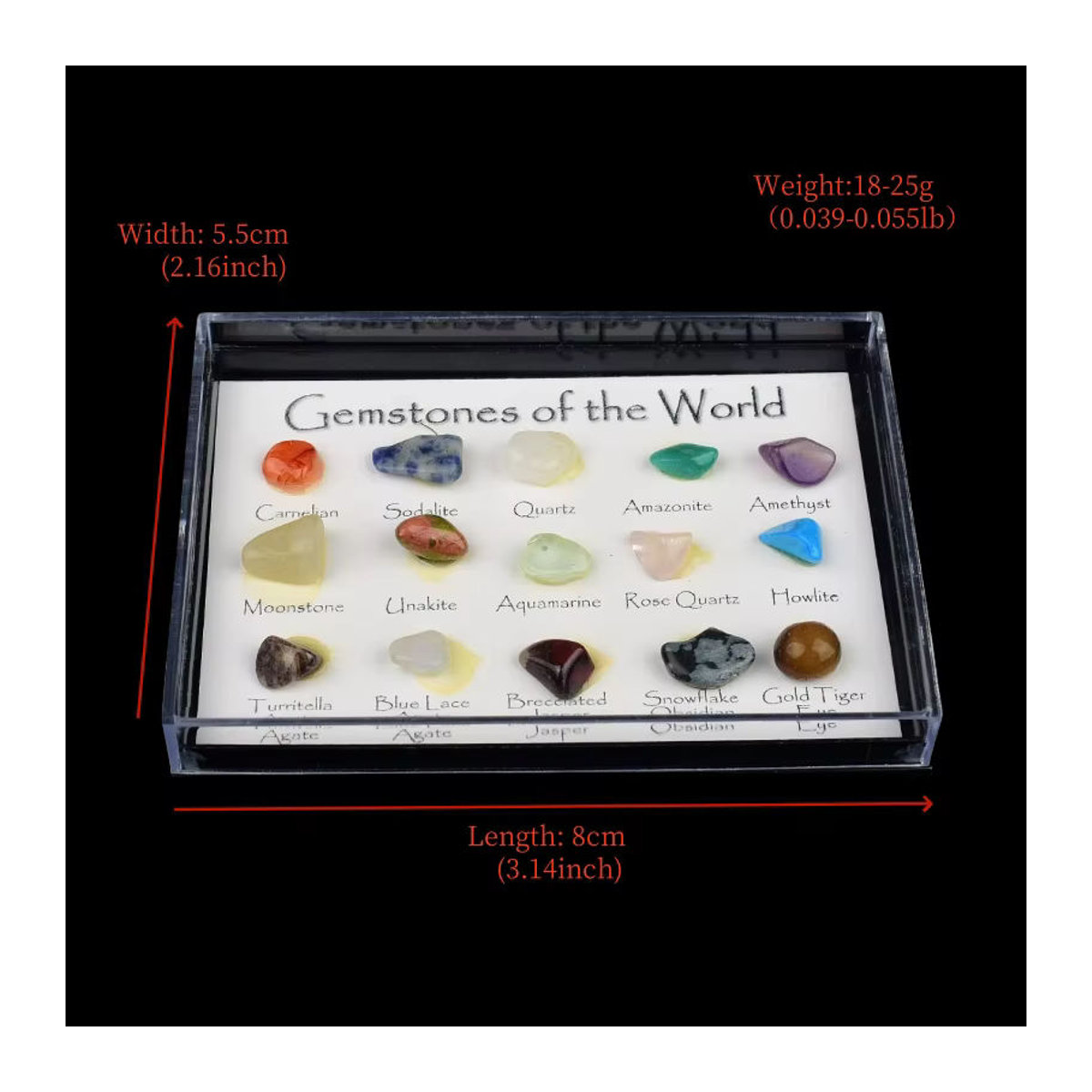 RYCRYSTAL Mineralprobenbox mit 15 Arten natürlicher Kristallsteine, mehrfarbig, rechteckig - Bild 6