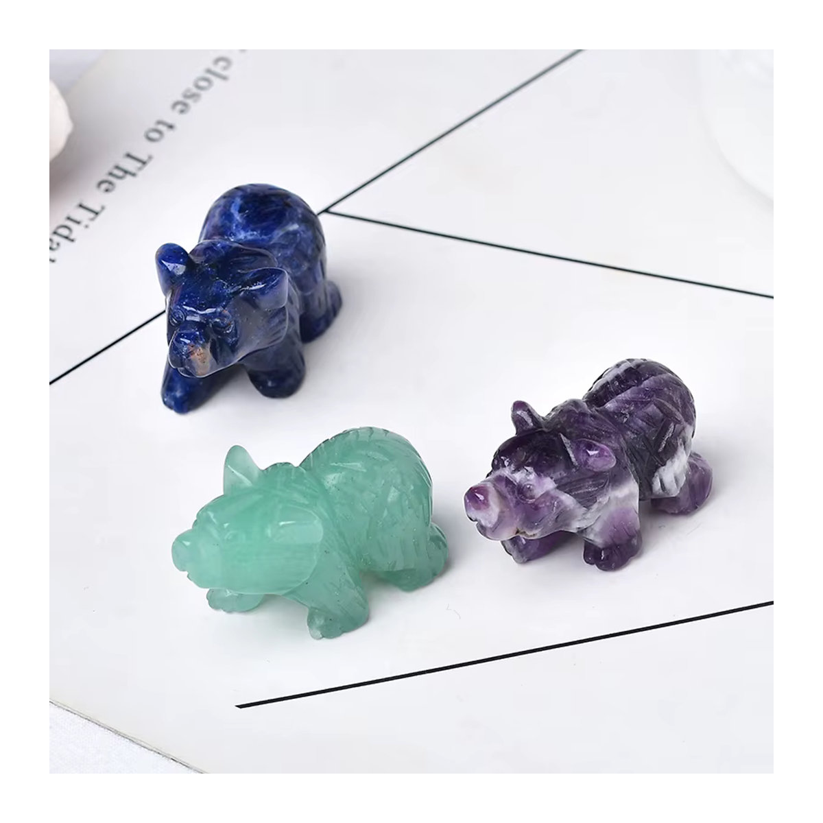 RYCRYSTAL Natürliche Kristall Bär Figur aus Stein in Lila und Mehrfarbig als Dekoration und Reiki Stein - Bild 3