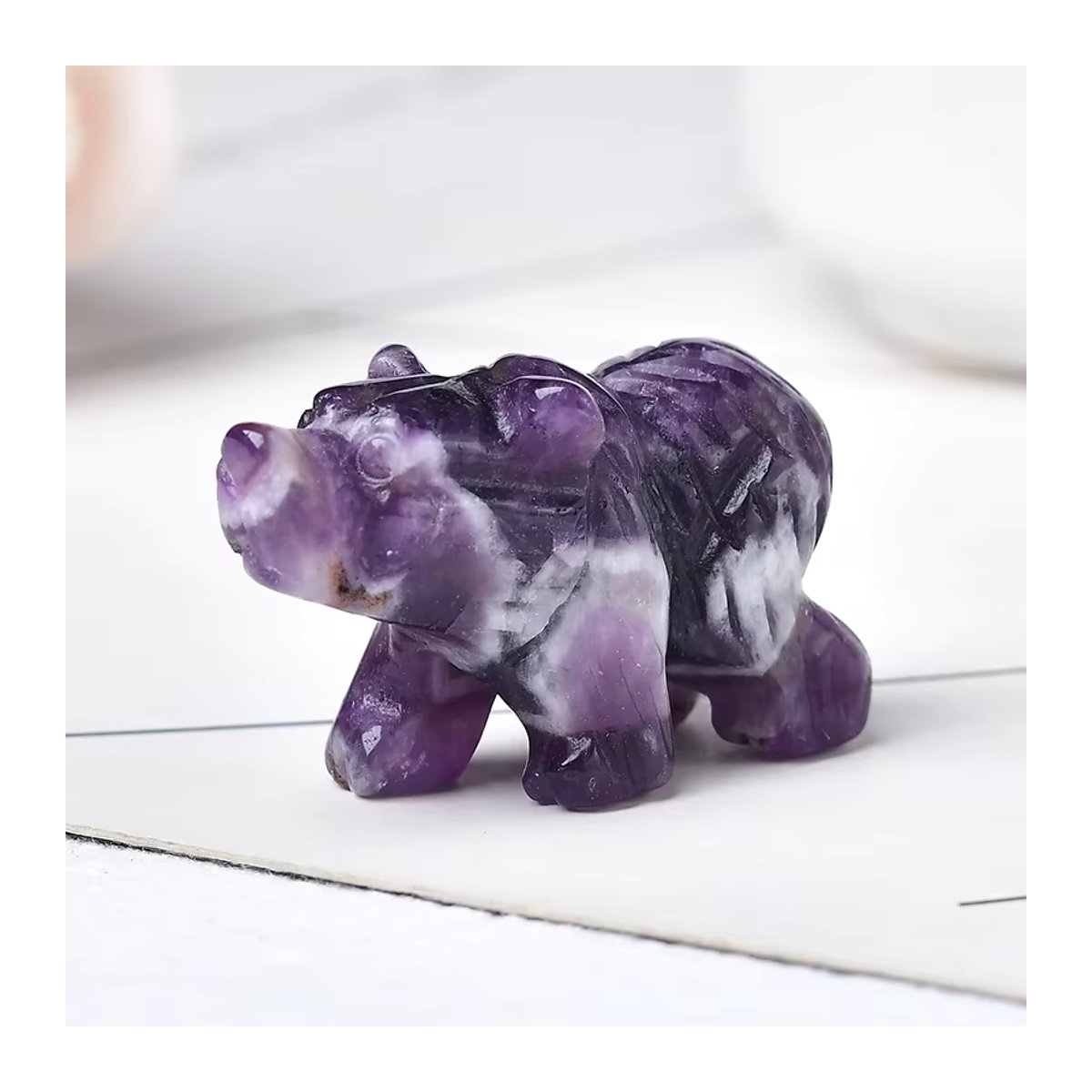 RYCRYSTAL Natürliche Kristall Bär Figur aus Stein in Lila und Mehrfarbig als Dekoration und Reiki Stein - Bild 6