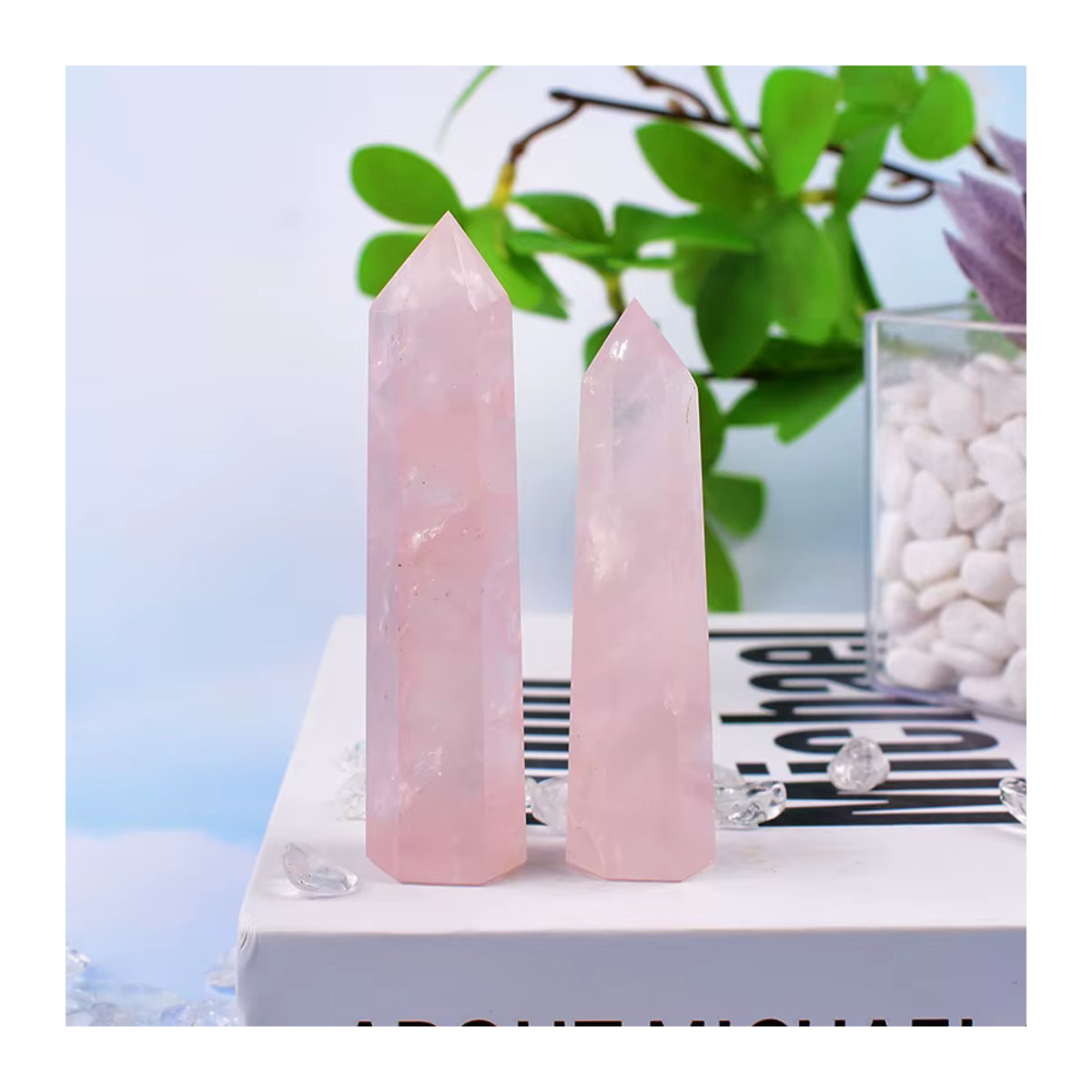 RYCRYSTAL Natürlicher Rosenquarz Kristall Obelisk in Rosa, Polierter Sechseckiger Kristallpunkt zur Dekoration - Bild 3
