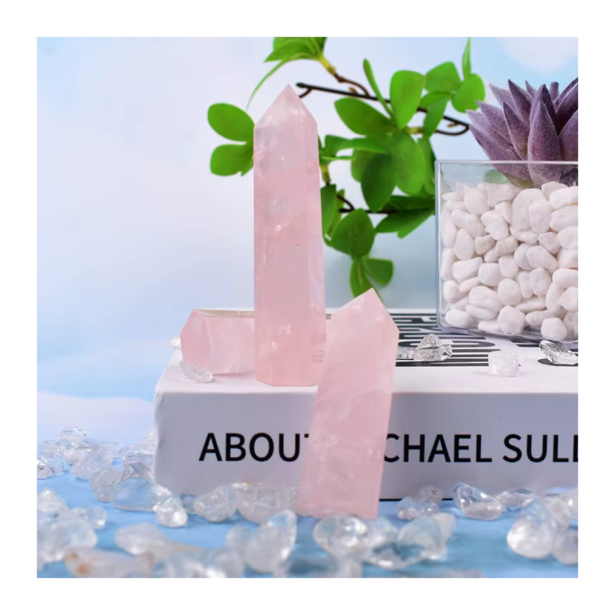 RYCRYSTAL Natürlicher Rosenquarz Kristall Obelisk in Rosa, Polierter Sechseckiger Kristallpunkt zur Dekoration - Bild 4
