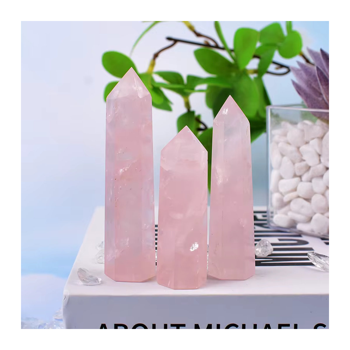 RYCRYSTAL Natürlicher Rosenquarz Kristall Obelisk in Rosa, Polierter Sechseckiger Kristallpunkt zur Dekoration - Bild 5