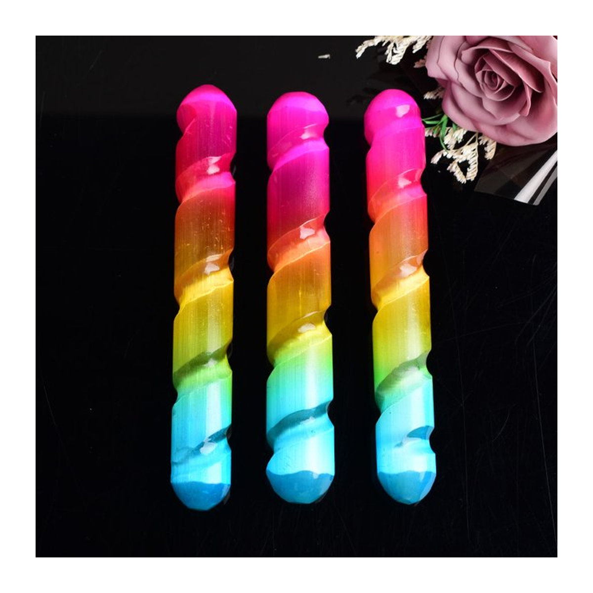 RYCRYSTAL Natürlicher Selenit Stick in Mehrfarbig für Yoga, Reiki und Meditation als Dekoration - Bild 1