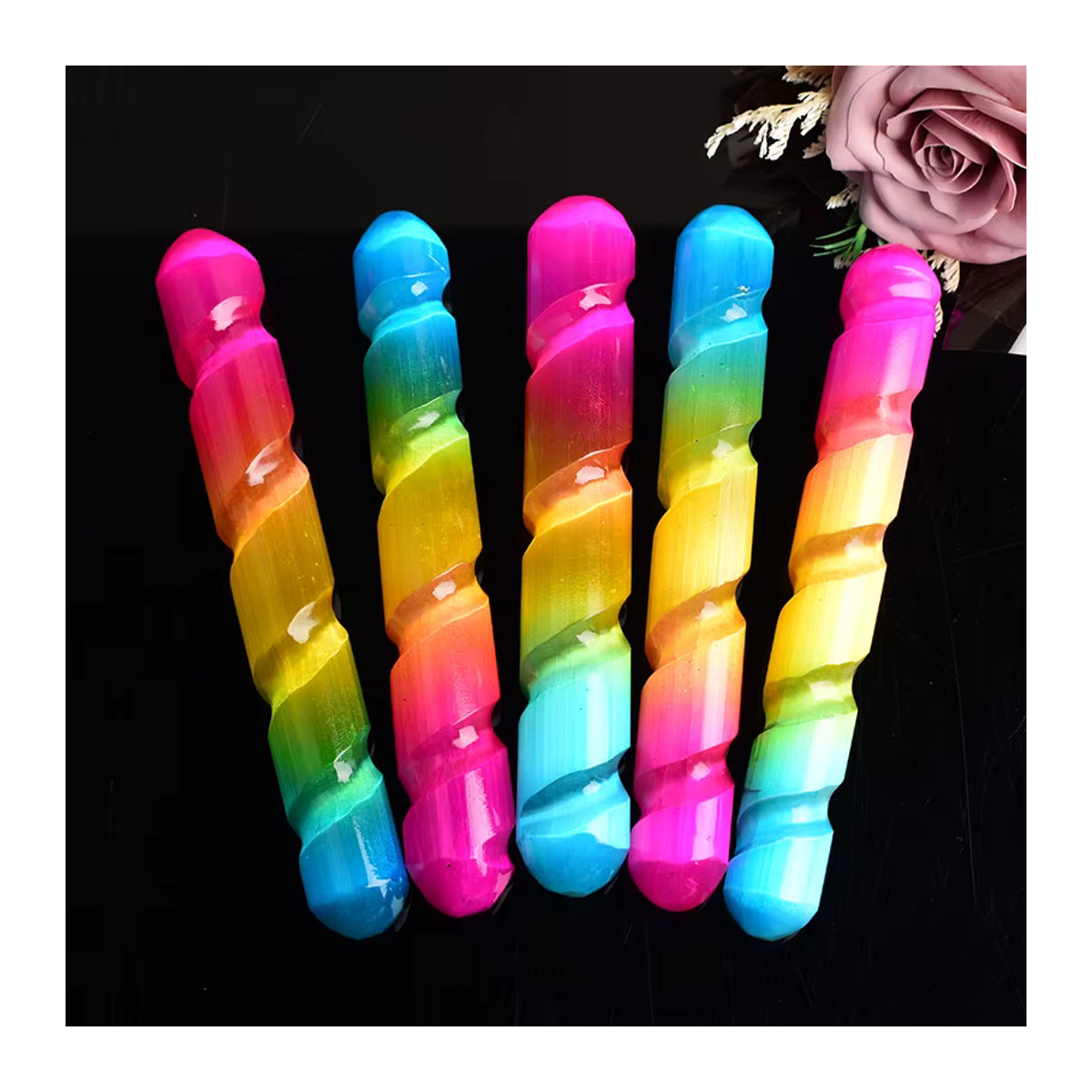RYCRYSTAL Natürlicher Selenit Stick in Mehrfarbig für Yoga, Reiki und Meditation als Dekoration - Bild 6