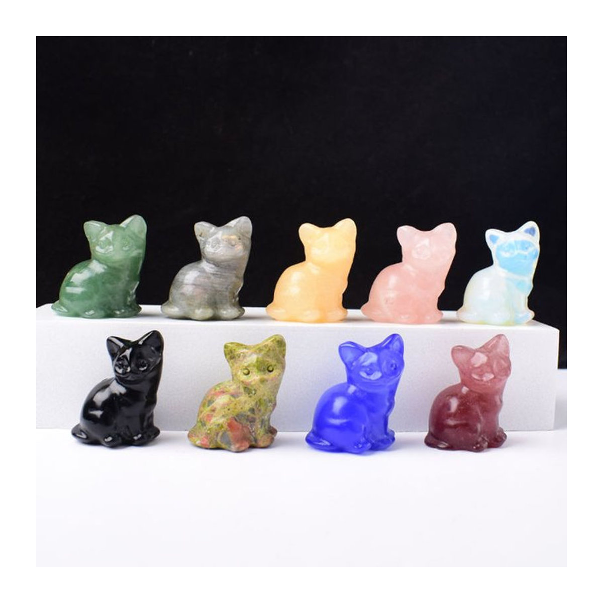 RYCRYSTAL Naturstein Katze aus schwarzem Heilkristall als dekorative Figur für Reiki und Tischdekoration - Bild 1