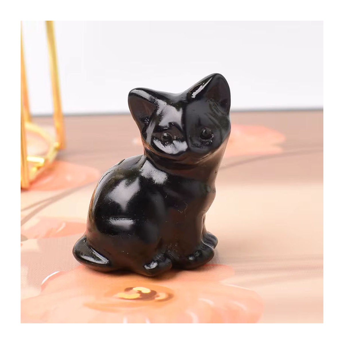 RYCRYSTAL Naturstein Katze aus schwarzem Heilkristall als dekorative Figur für Reiki und Tischdekoration - Bild 2