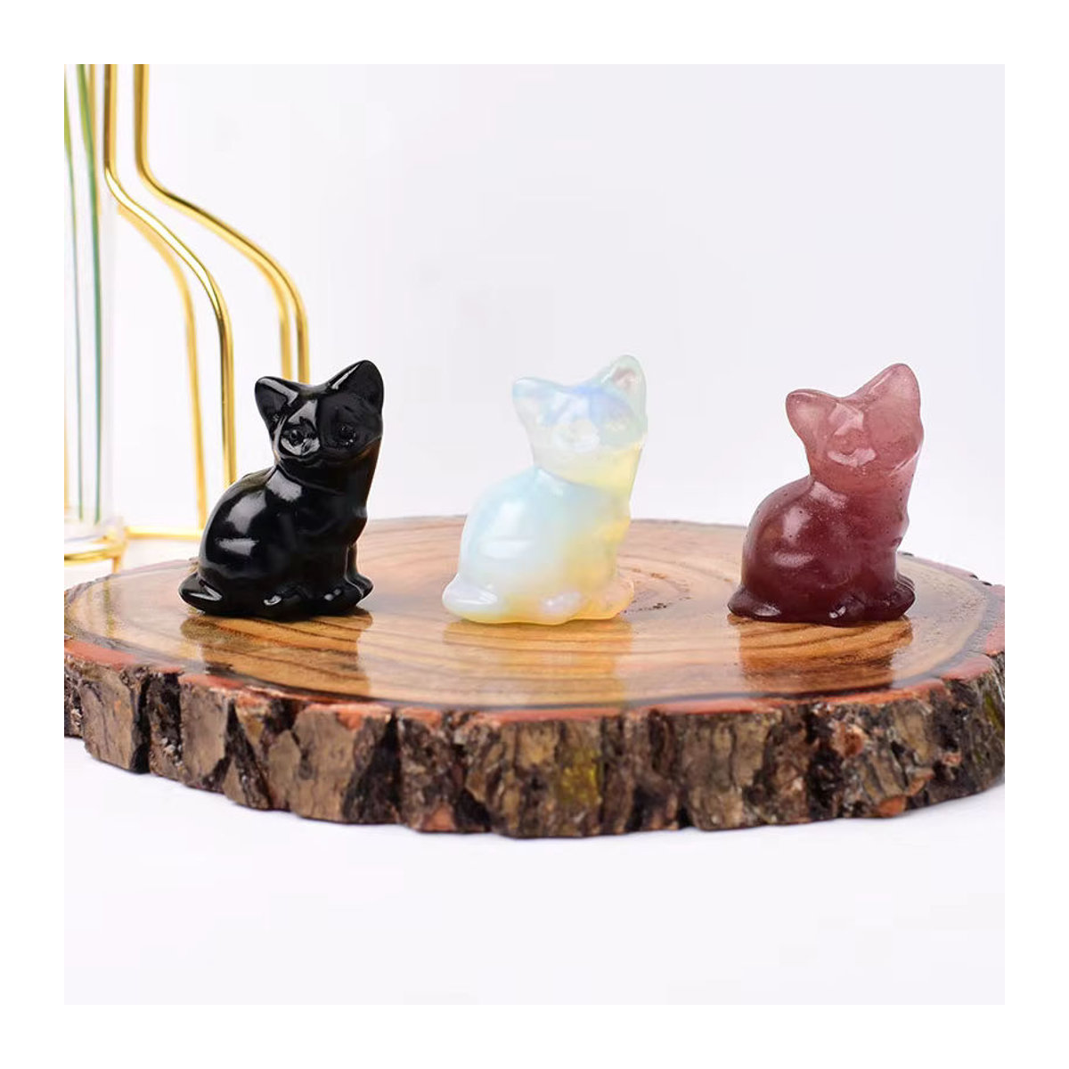 RYCRYSTAL Naturstein Katze aus schwarzem Heilkristall als dekorative Figur für Reiki und Tischdekoration - Bild 4