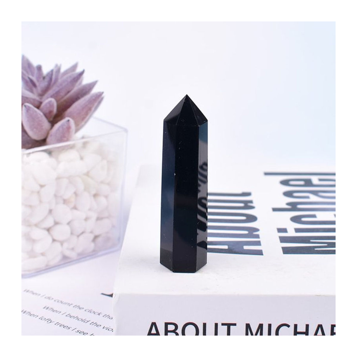 RYCRYSTAL Obsidian Obelisk aus natürlichem Kristall, schwarzer sechseckiger Kristallstab für Meditation und Dekoration, 50-80 mm - Bild 1