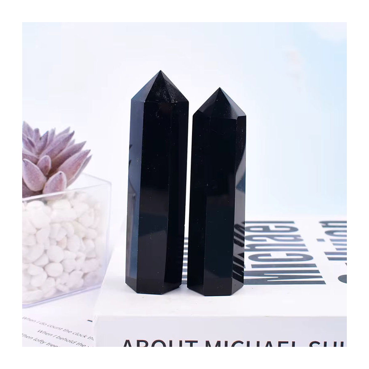 RYCRYSTAL Obsidian Obelisk aus natürlichem Kristall, schwarzer sechseckiger Kristallstab für Meditation und Dekoration, 50-80 mm - Bild 3