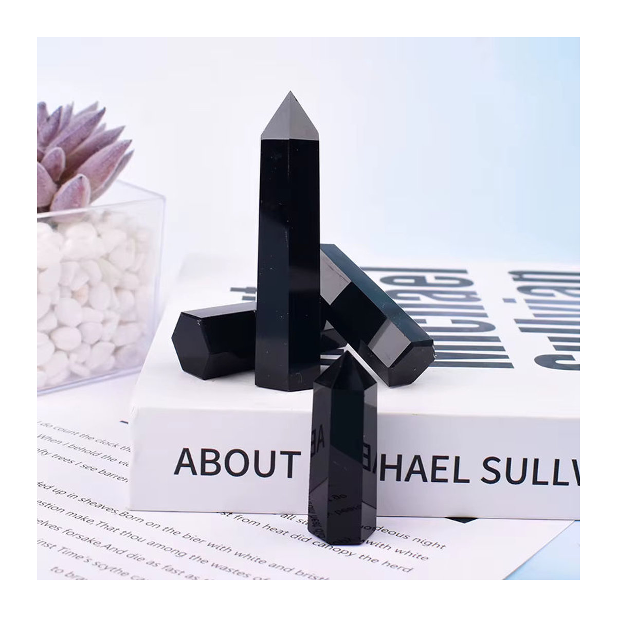 RYCRYSTAL Obsidian Obelisk aus natürlichem Kristall, schwarzer sechseckiger Kristallstab für Meditation und Dekoration, 50-80 mm - Bild 4