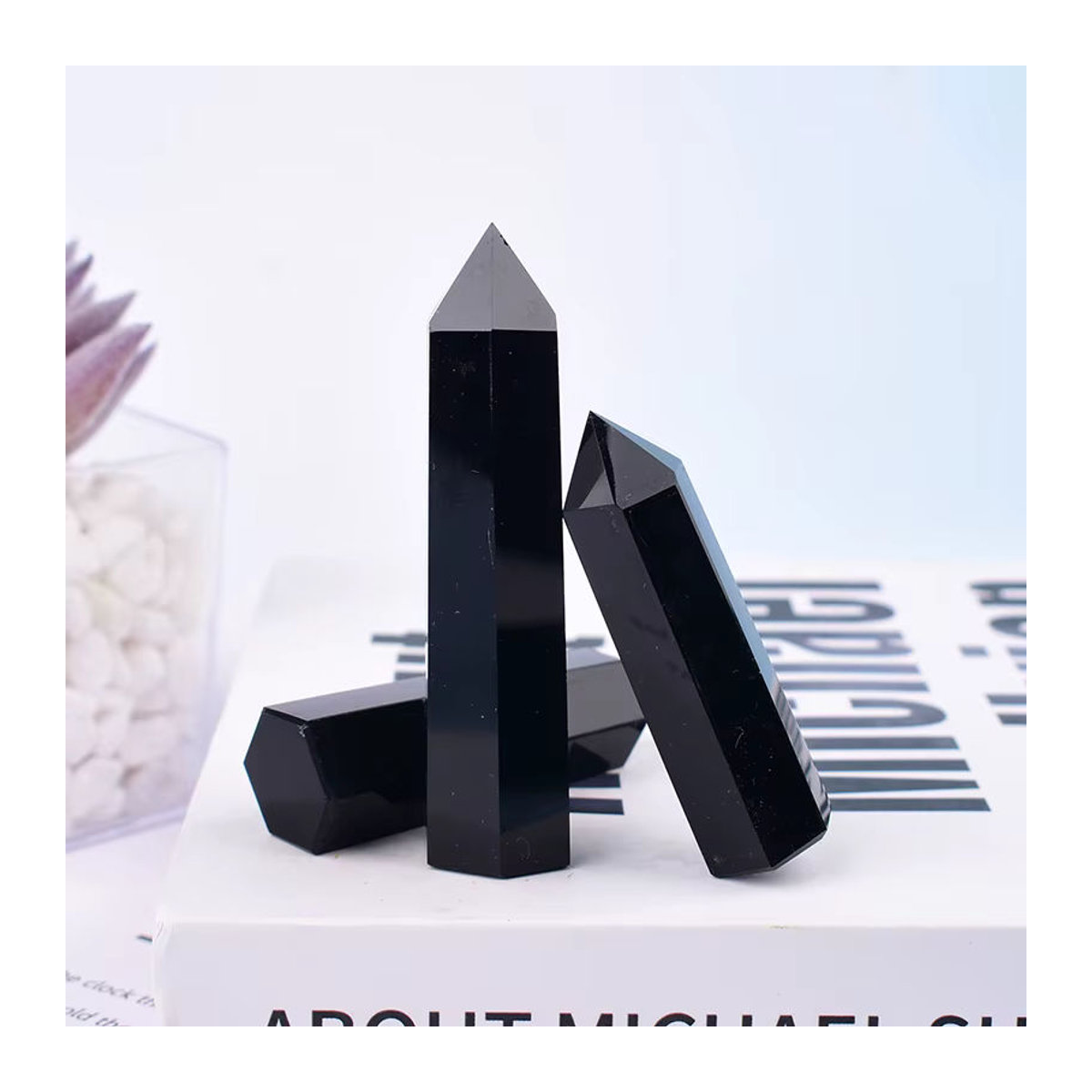 RYCRYSTAL Obsidian Obelisk aus natürlichem Kristall, schwarzer sechseckiger Kristallstab für Meditation und Dekoration, 50-80 mm - Bild 5