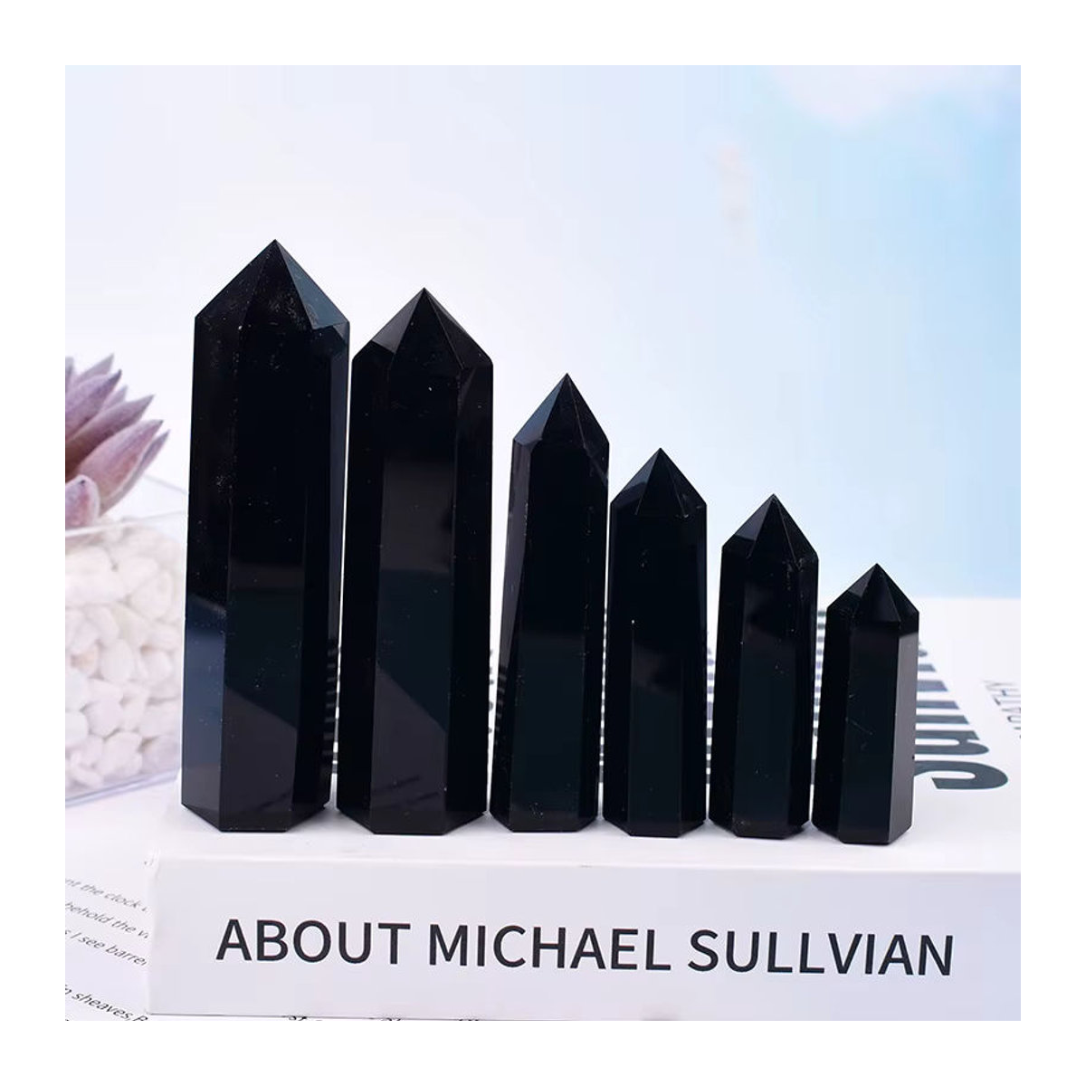 RYCRYSTAL Obsidian Obelisk aus natürlichem Kristall, schwarzer sechseckiger Kristallstab für Meditation und Dekoration, 50-80 mm - Bild 6