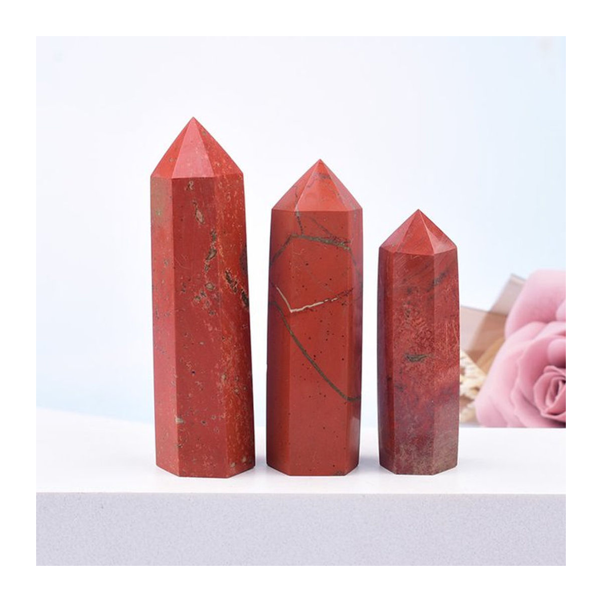 RYCRYSTAL Roter Jaspis Kristallstein Pyramide in Rot zur Dekoration und für Reiki - Bild 1