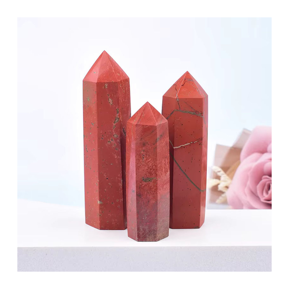 RYCRYSTAL Roter Jaspis Kristallstein Pyramide in Rot zur Dekoration und für Reiki - Bild 2