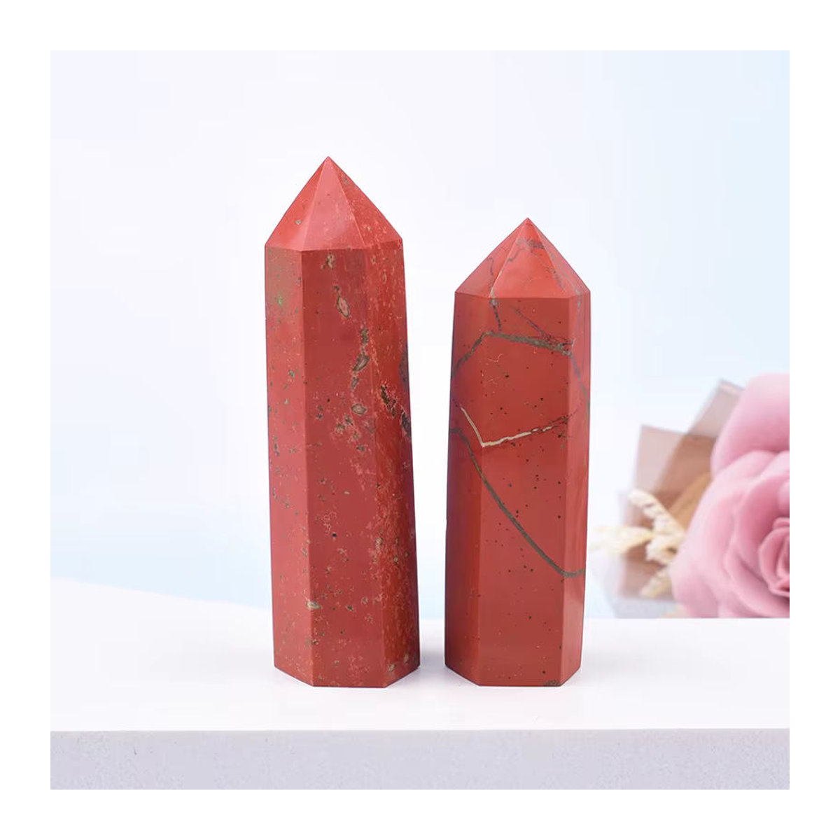 RYCRYSTAL Roter Jaspis Kristallstein Pyramide in Rot zur Dekoration und für Reiki - Bild 3
