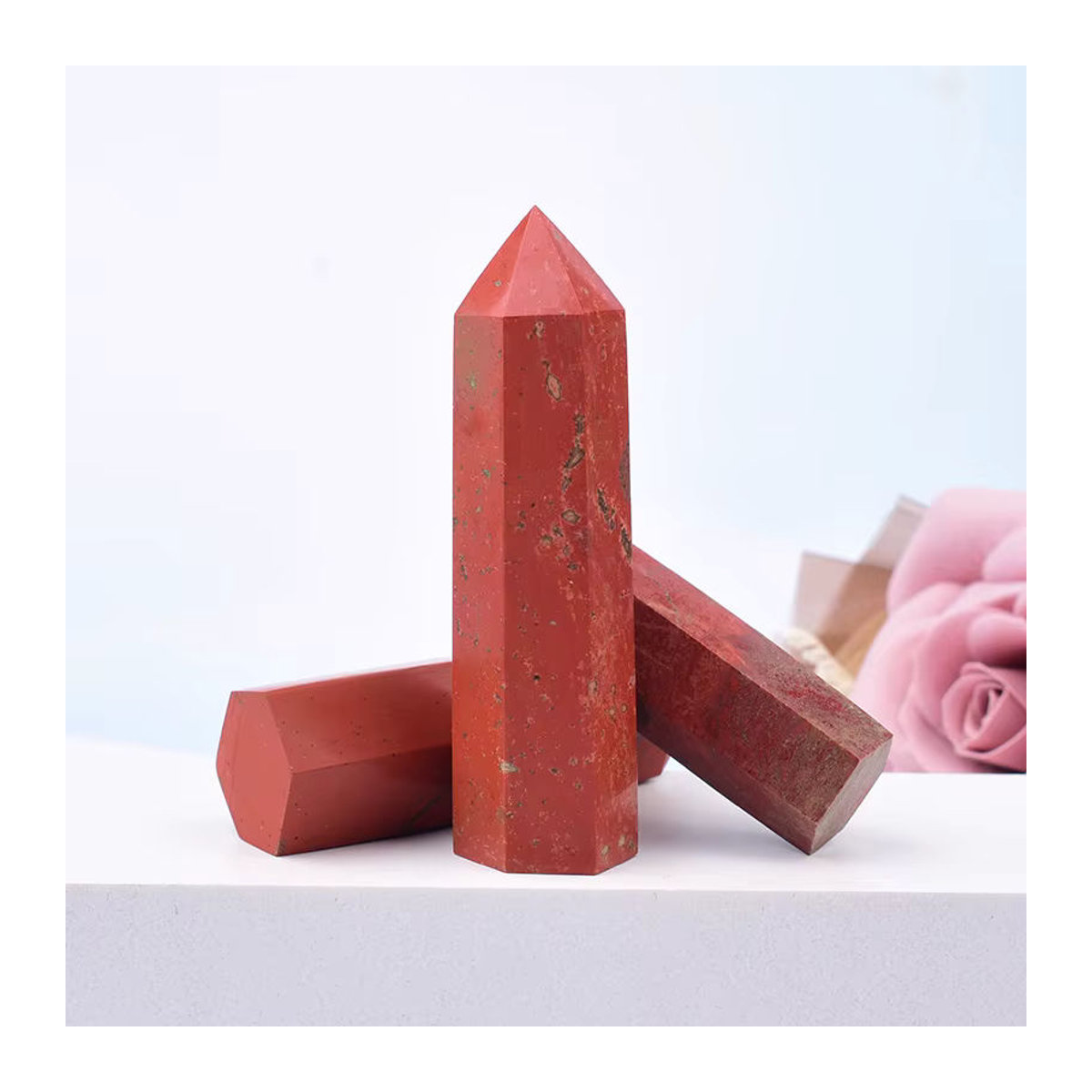 RYCRYSTAL Roter Jaspis Kristallstein Pyramide in Rot zur Dekoration und für Reiki - Bild 5