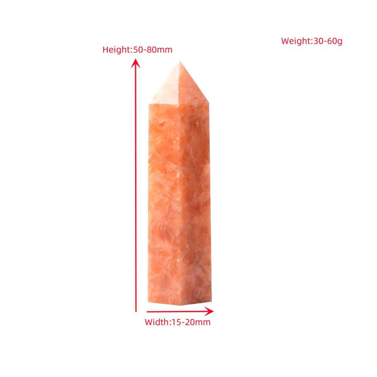 RYCRYSTAL Sunstone Obelisk aus natürlichem Kristall in Orange, sechseckiges geometrisches Prisma als Heilstein für deine DIY-Projekte - Bild 2
