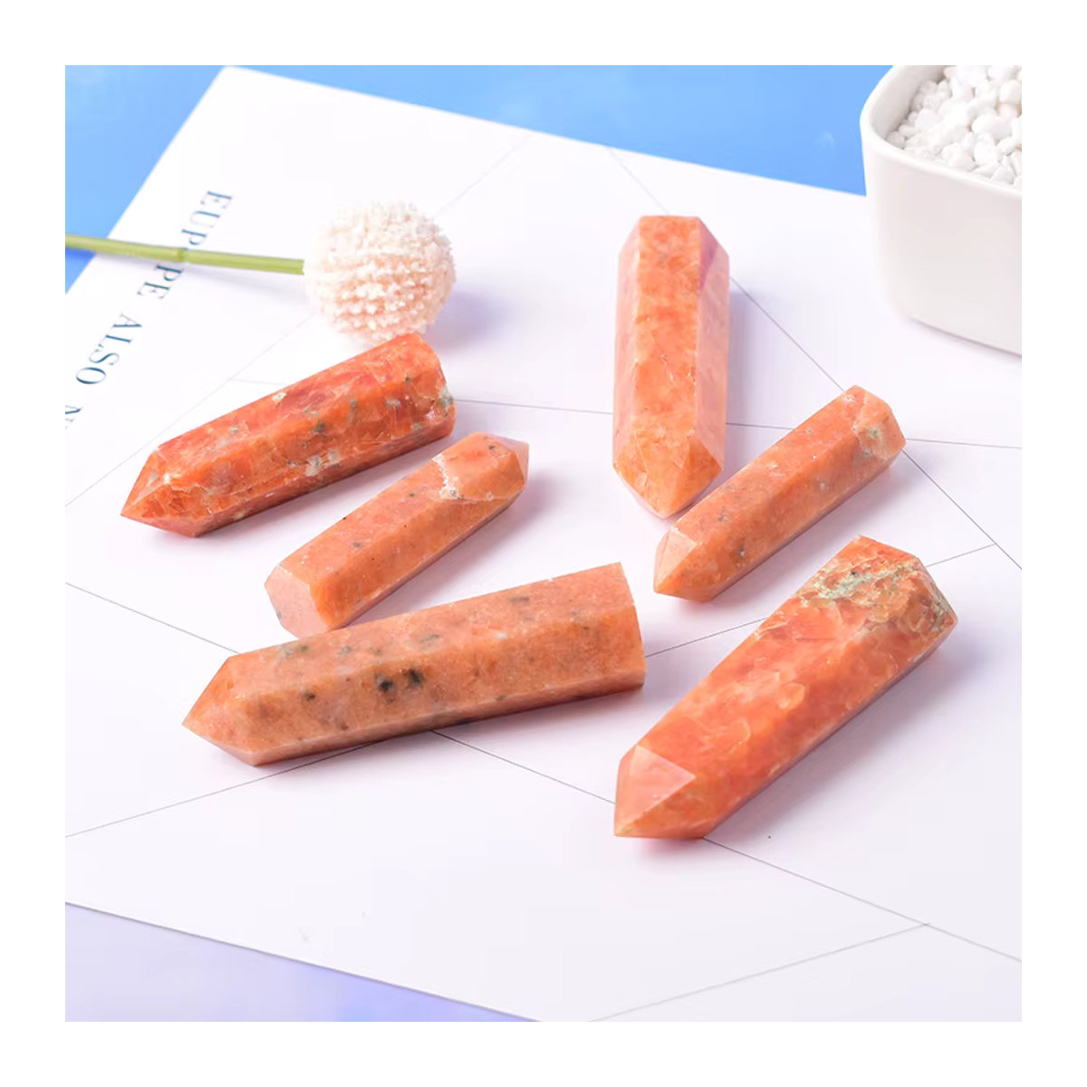 RYCRYSTAL Sunstone Obelisk aus natürlichem Kristall in Orange, sechseckiges geometrisches Prisma als Heilstein für deine DIY-Projekte - Bild 3