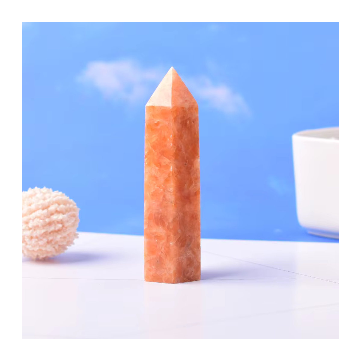 RYCRYSTAL Sunstone Obelisk aus natürlichem Kristall in Orange, sechseckiges geometrisches Prisma als Heilstein für deine DIY-Projekte - Bild 4