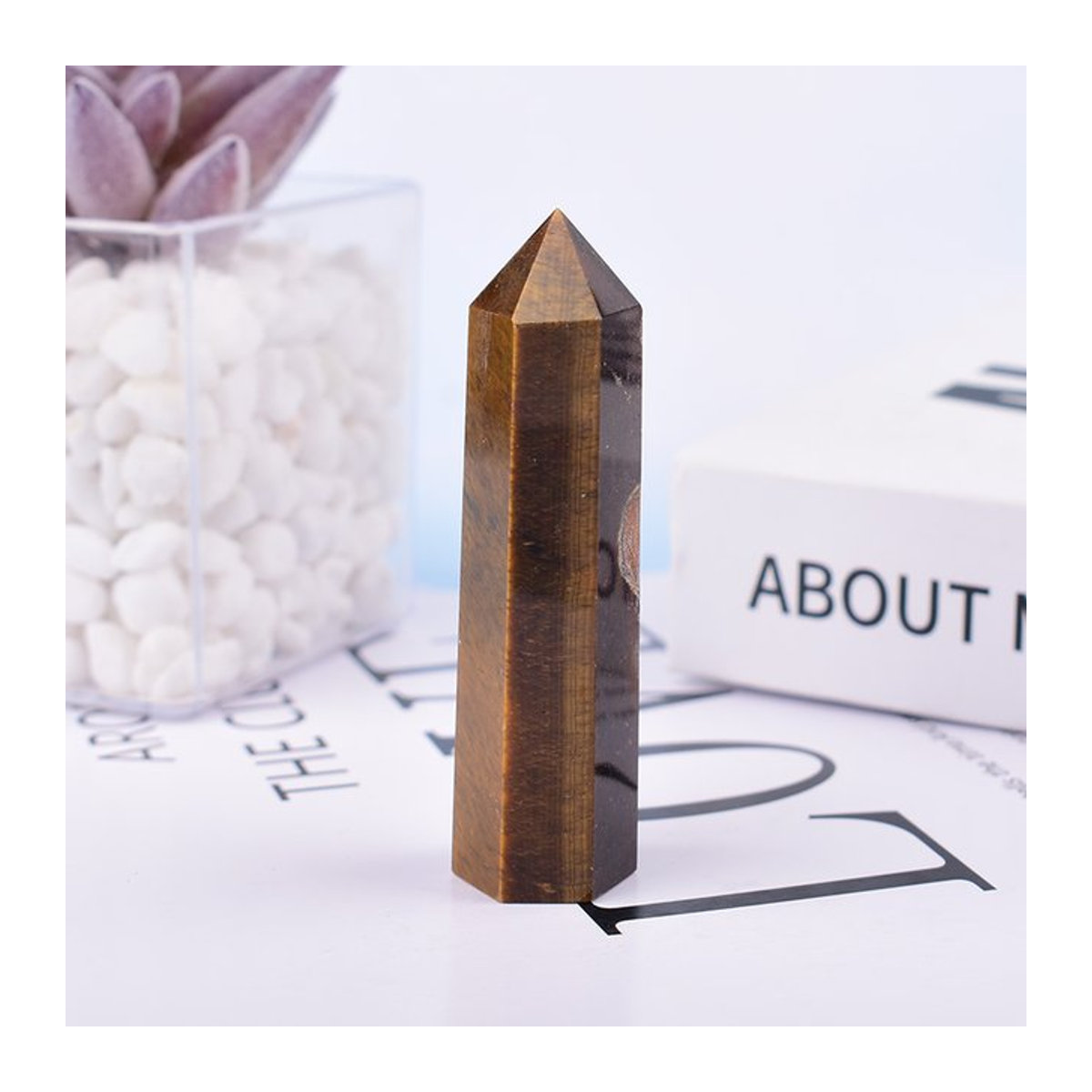 RYCRYSTAL Tigerauge Kristall Obelisk Polierter Naturstein in Braun als Dekoration und Energie-Zauberstab - Bild 1