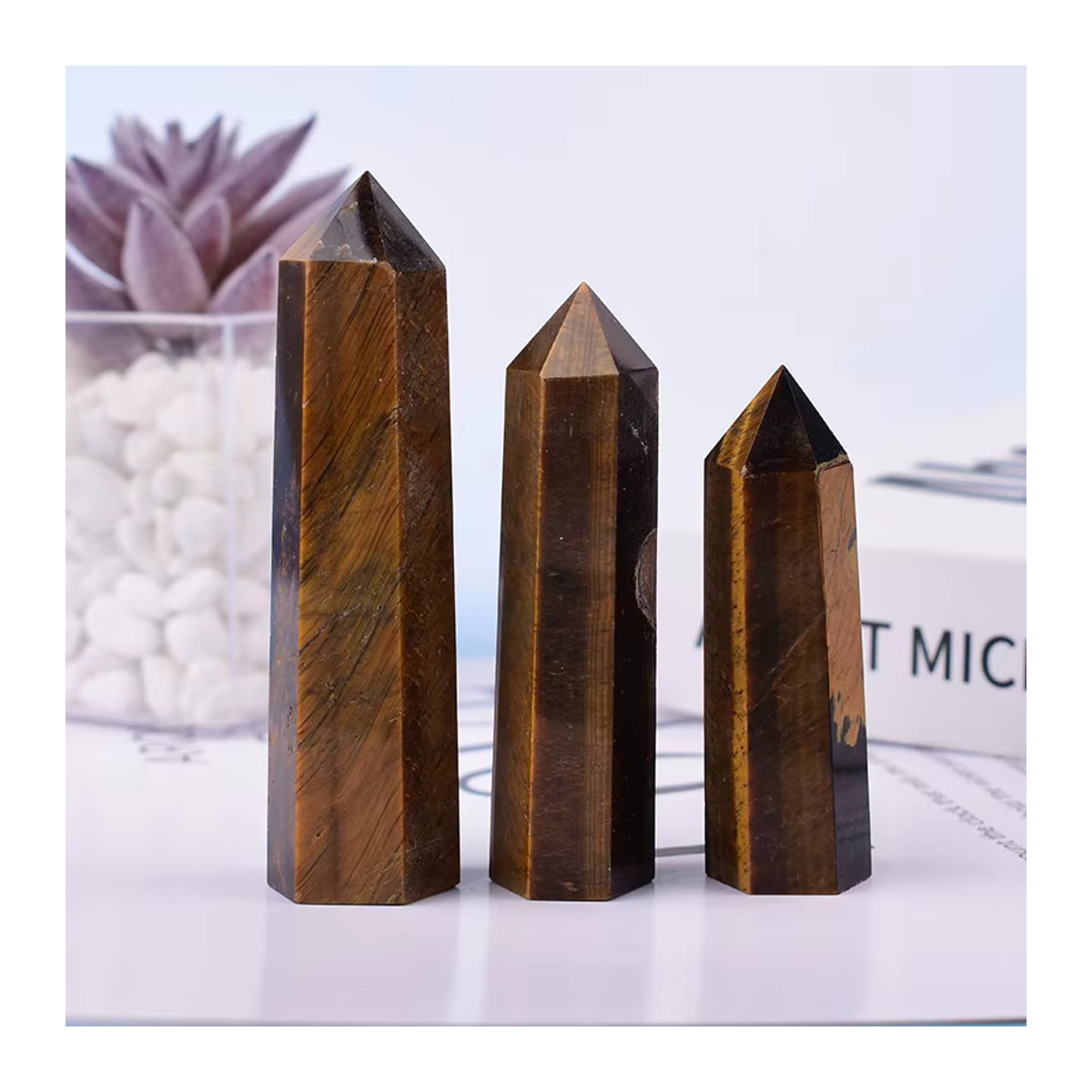 RYCRYSTAL Tigerauge Kristall Obelisk Polierter Naturstein in Braun als Dekoration und Energie-Zauberstab - Bild 5
