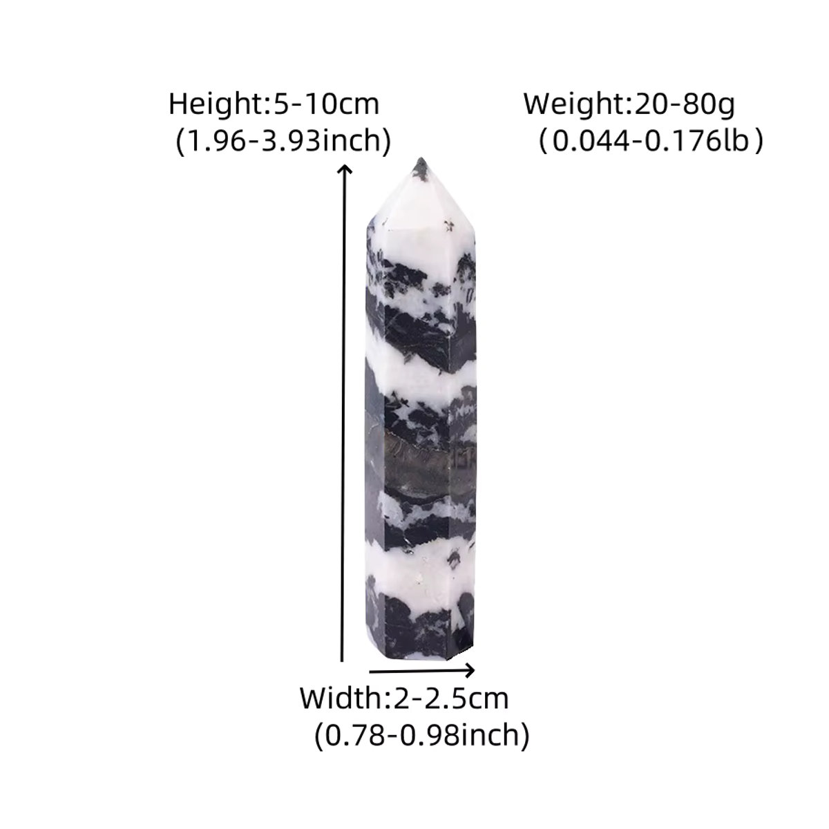 RYCRYSTAL Zebra-Stein Obelisk aus poliertem Quarz, schwarz-weiß gestreift, geometrische Dekoration für dein Zuhause - Bild 2