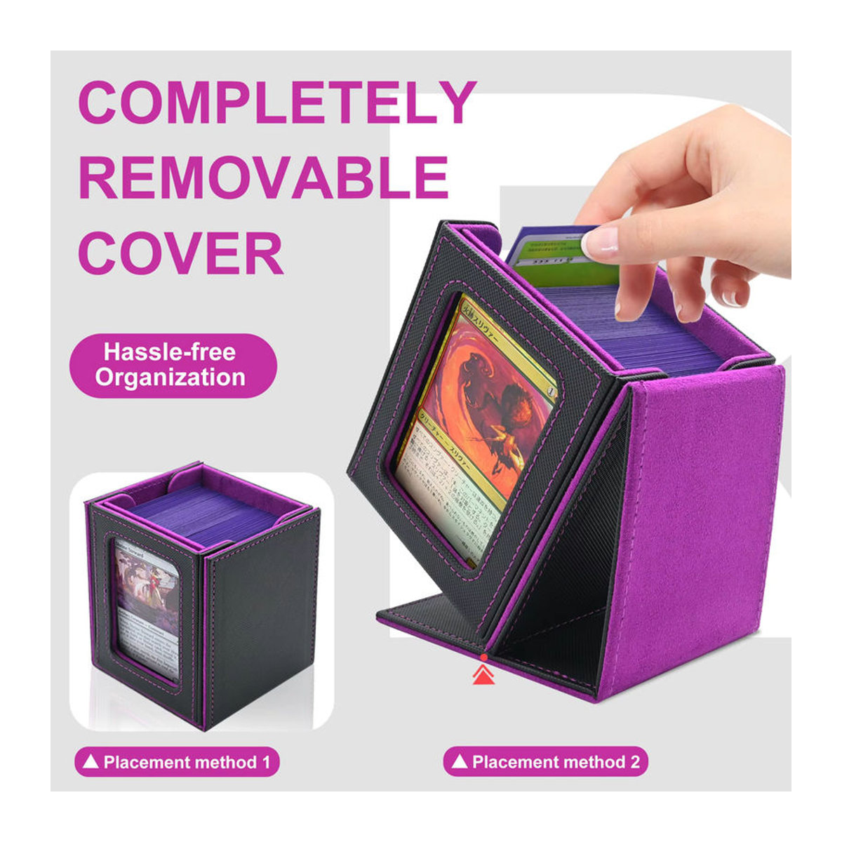 RyshePro 5-in-1 Sammelkarten-Aufbewahrungsbox für MTG TCG PKM in Rot und Bunt mit 4 Deck-Hüllen, geteiltem Würfeltablett und Toploader - Bild 4